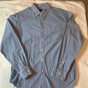 J Crew blue and white stripe 100% Cotton button down. Size large